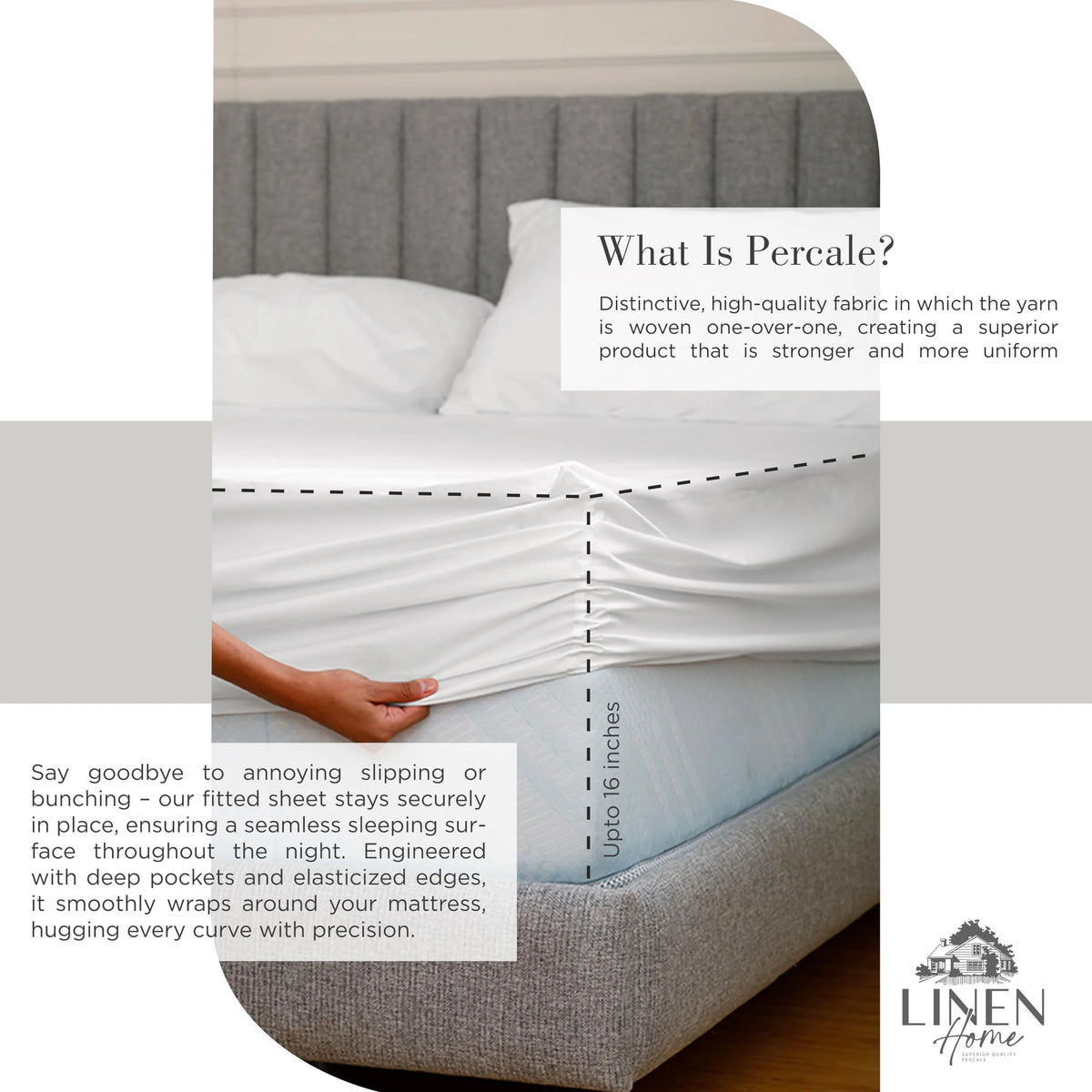 Queen Size 100% Cotton Percale Sheets, 4 Piece Set, White N266