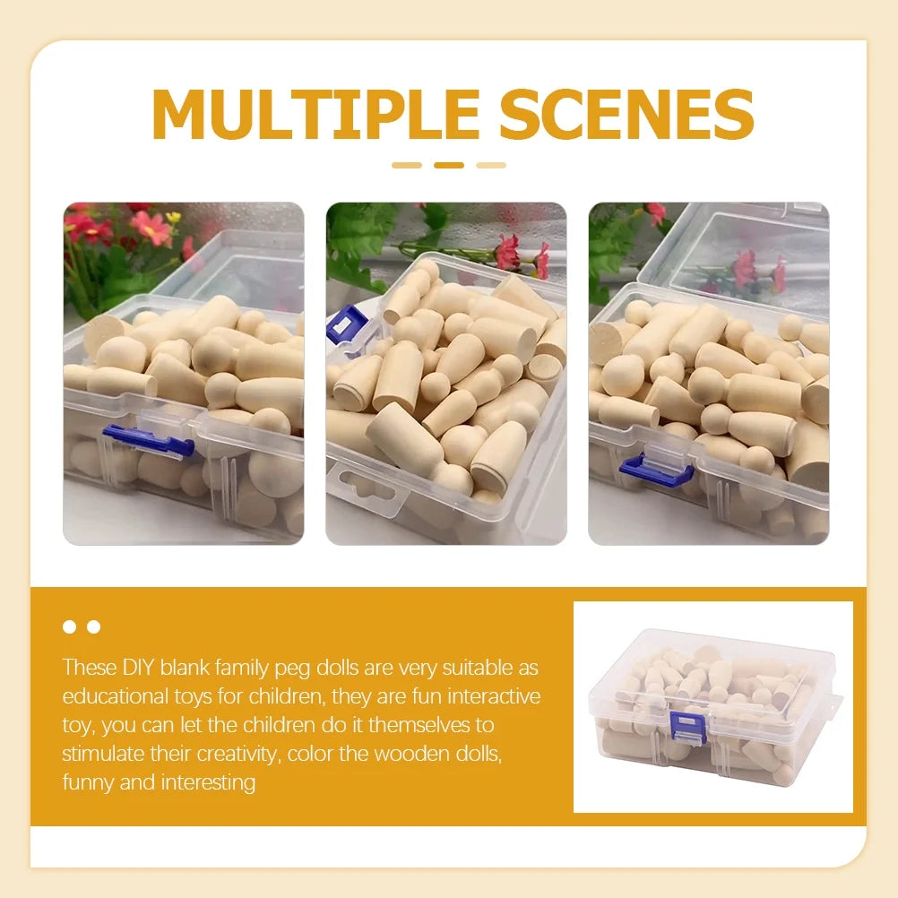 80 Pcs Blank Wooden Peg People Figures J421643