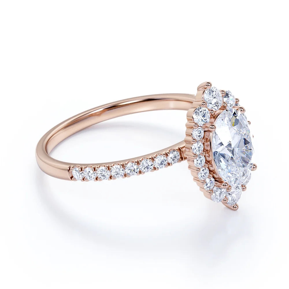 Vintage Oval Moissanite and Diamond Halo Wedding Ring in 10k Rose Gold O22679