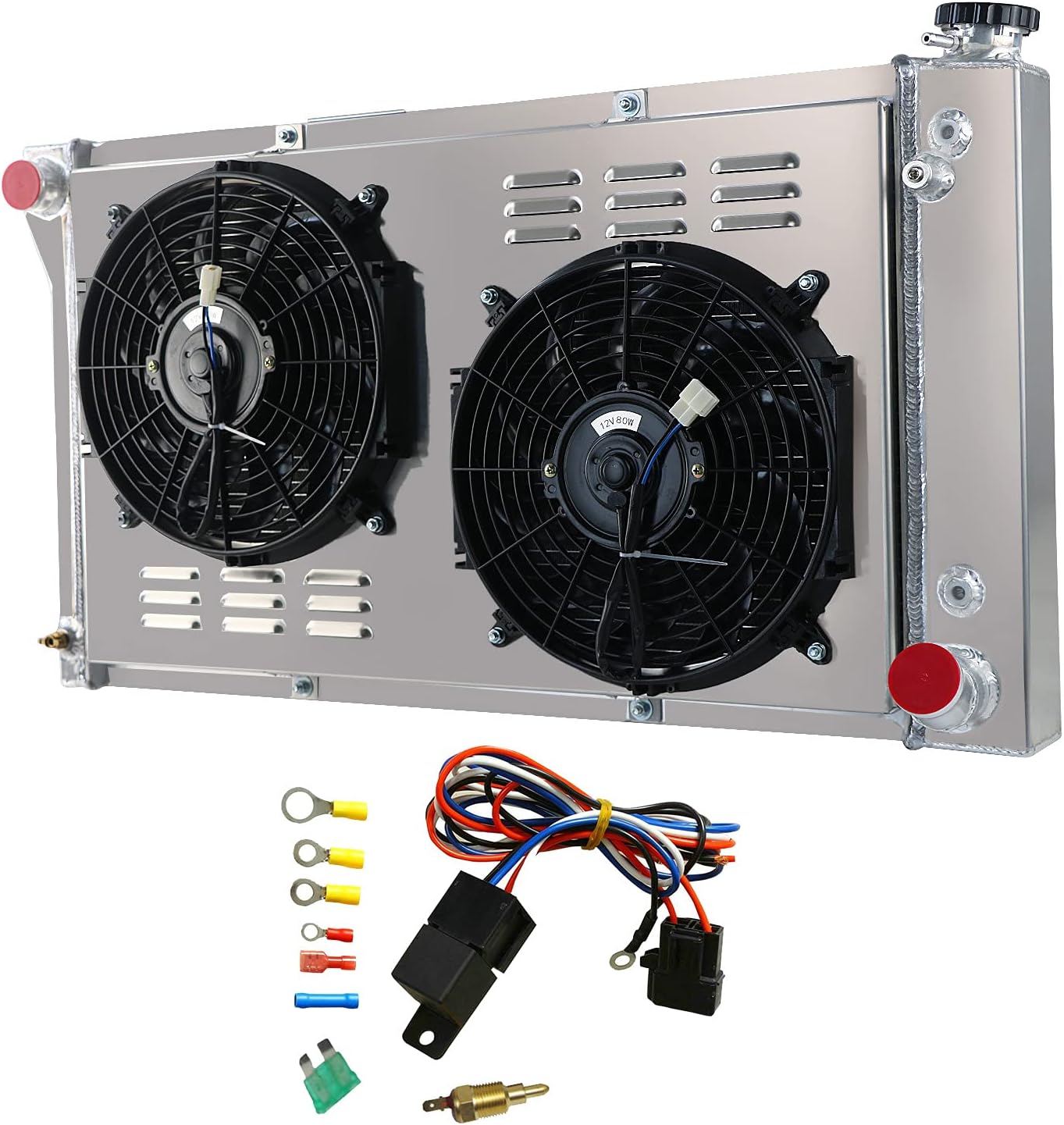 4 Row Aluminum Radiator with 2 x 12" Fan and Shroud M93629