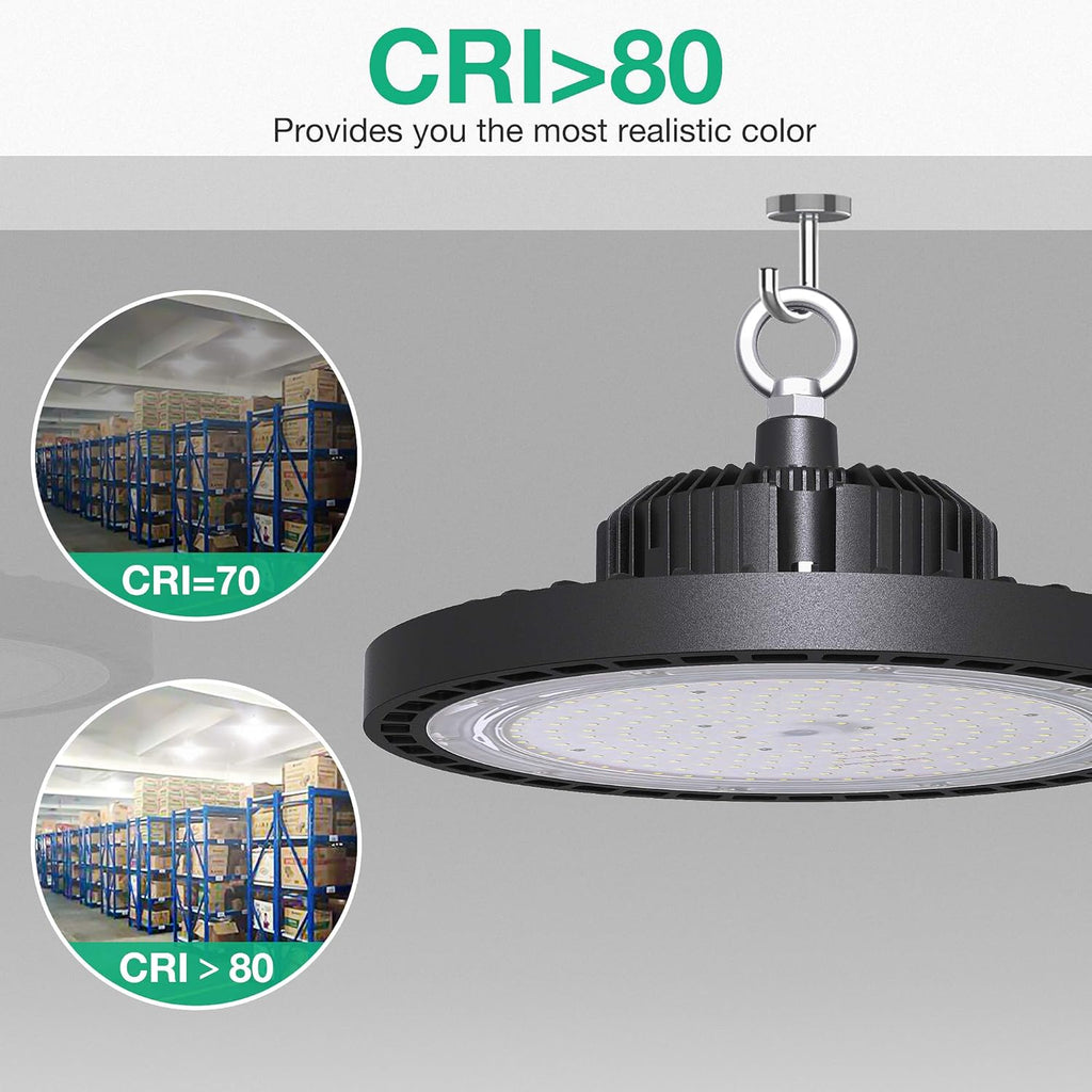 2 Pcs UFO LED High Bay Light, 150W, 21000 LM, 5000K Daylight, IP65 Waterproof, Non-Dim, 5ft Cable with US Plug Y394