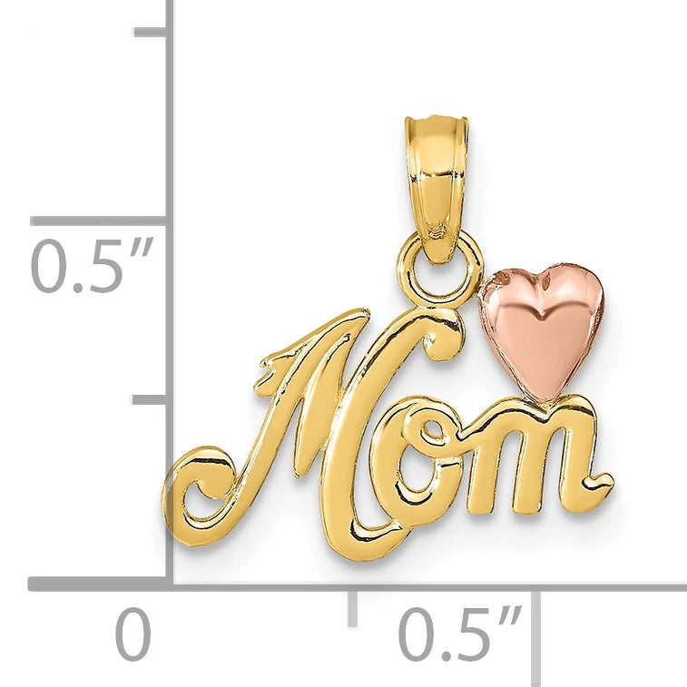 14K Two-Tone Gold Mom With Heart Pendant with 10K Yellow Gold Rope Chain 16" E205