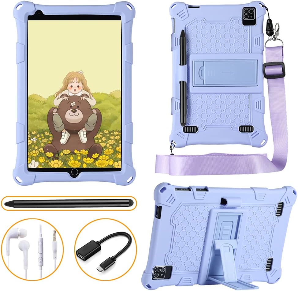 Kids Tablet 8 Inch with Stylus Pen & Earphone, Android 10, 2GB & 32GB, 1280 x 800 IPS Touchscreen Display, Triple Camera, Wi-Fi Bluetooth & FM, Children-Tablet Proof Case Pack of 2 S685