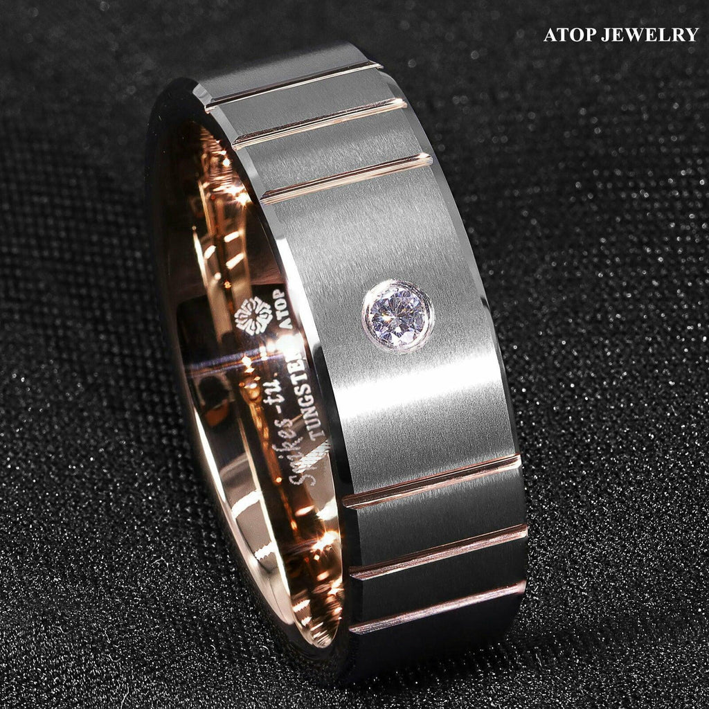 6mm Brushed Silver Rose Gold Tungsten Rings K524