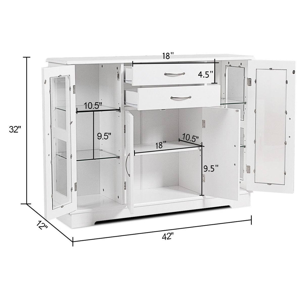 White Buffet Storage Cabinet with Glass Door Drawers G149802