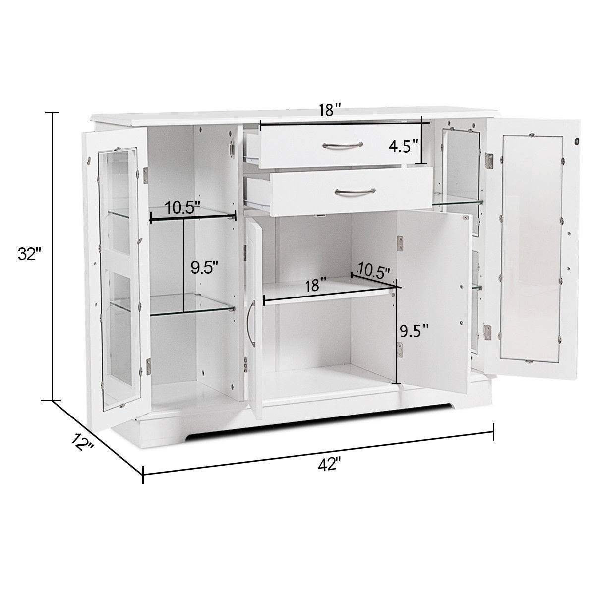 White Buffet Storage Cabinet with Glass Door Drawers G149802