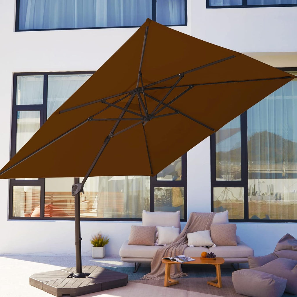 Beige 9x9 FT Square Cantilever Patio Umbrella with Aluminum Frame Y865473