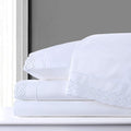 White King Size 100% Combed Cotton Percale Sheets Set with Deep Pocket Embroidered Eyelet Lace Z846