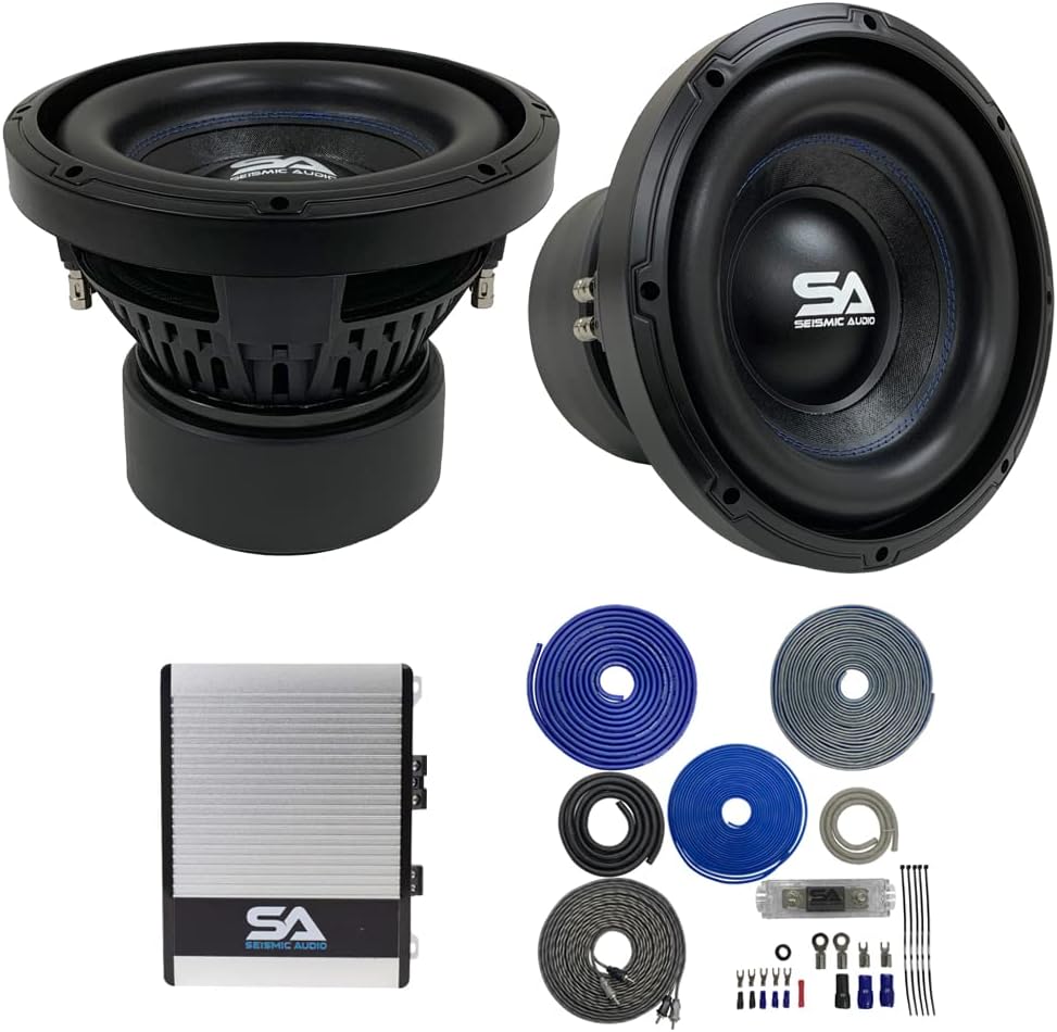 Pair of 10 Inch 1600 Watt Dual 4 Ohm Car Audio Subwoofer Package with Amplifier & Cables D471182