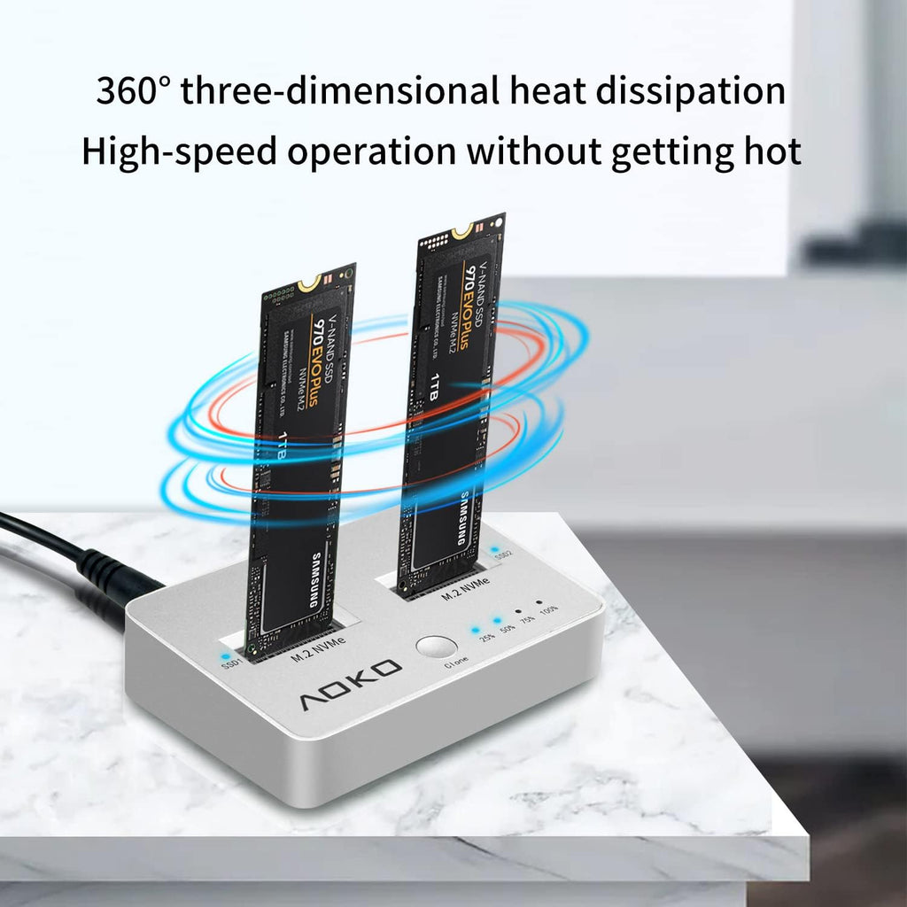 M.2 NVMe Dual-Bay Docking Station Clone Duplicator, USB C 3.2 Vertical External NVMe Enclosure M49782