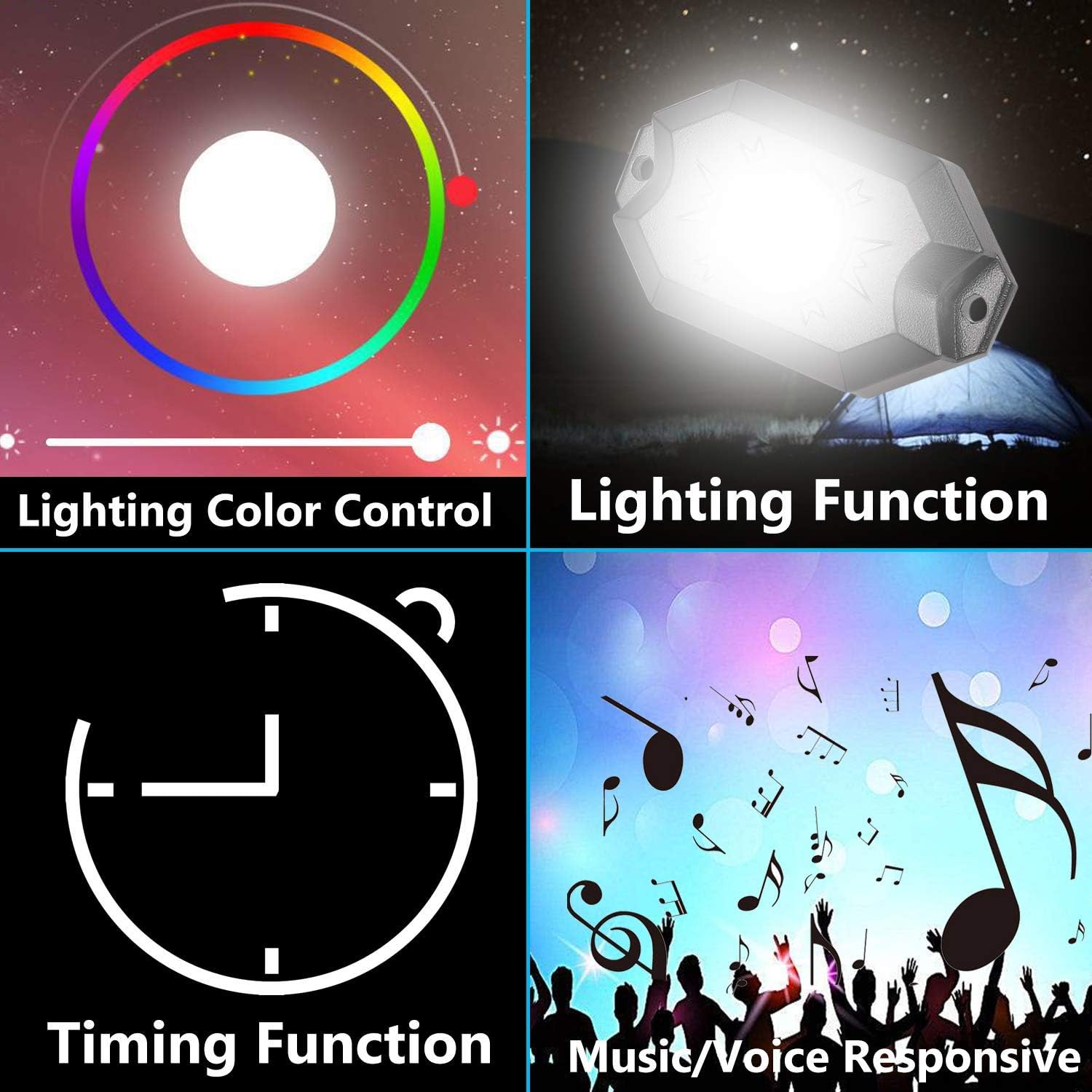 RGB LED Rock Light Kit with Bluetooth Remote Control H193