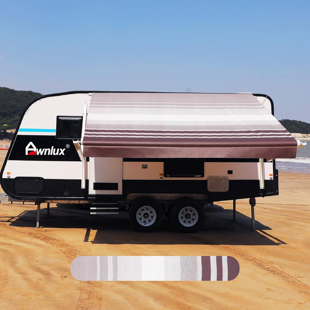Black Strip-11' Waterproof Vinyl RV Awning Fabric R6441