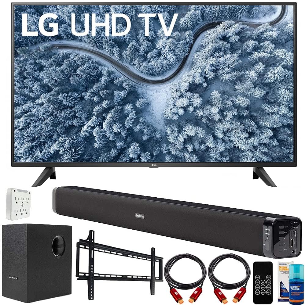 65 Inch 4K LED UHD Smart TV Bundle with Soundbar, Subwoofer, Wall Mount, HDMI Cables T43474