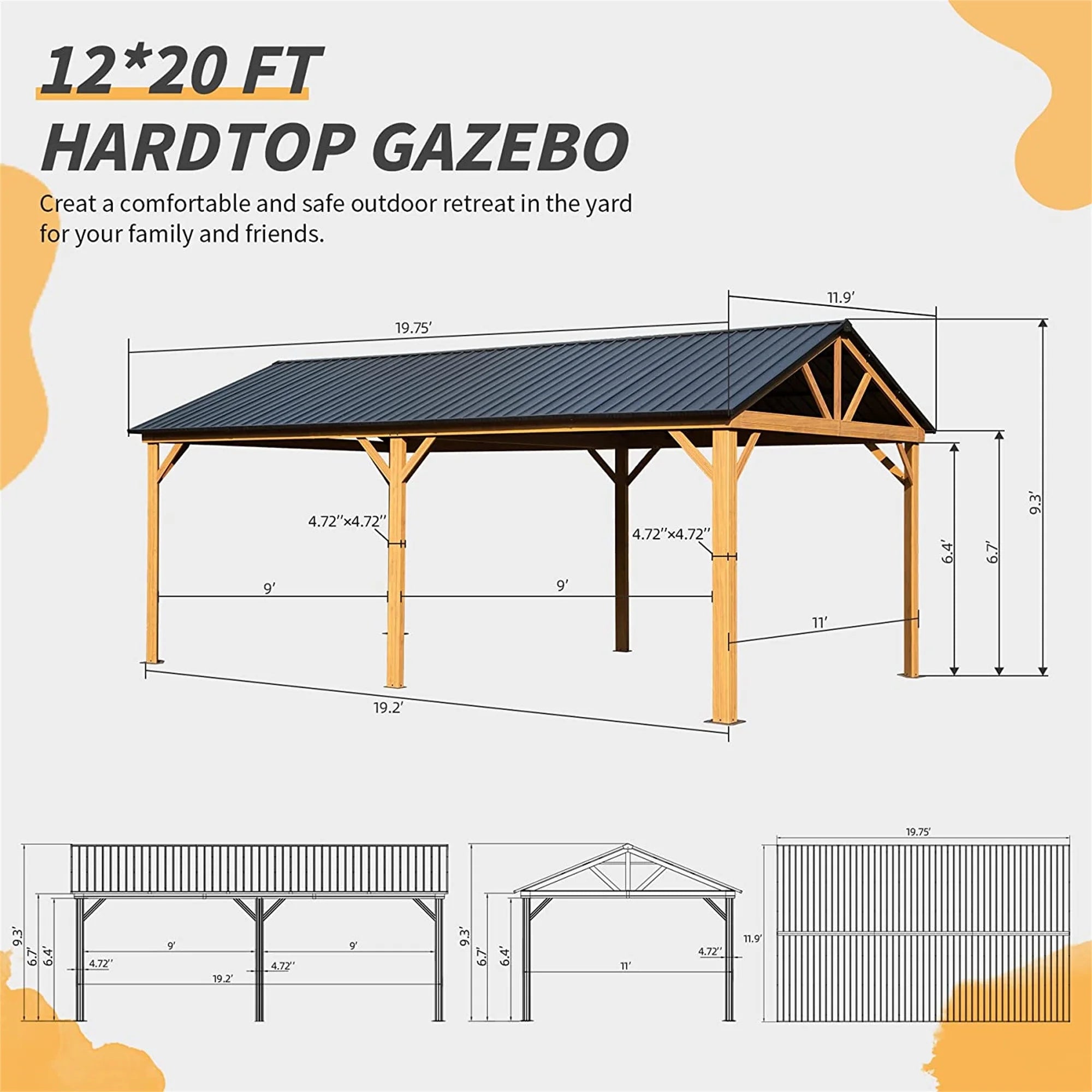 Galvanized Steel Gable Roof Gazebo with Wood Grain Aluminum Frame S46921