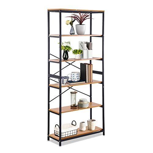 5 Tier Industrial Bookshelf with Rustic Wood Look Metal Frame F428