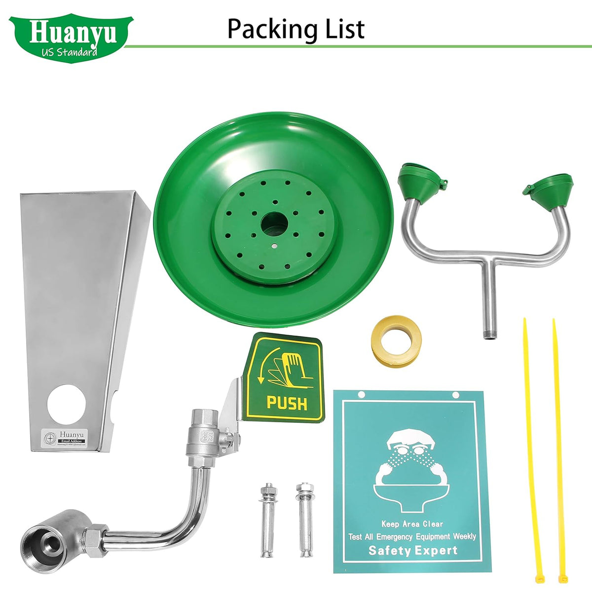 Eye Wash Station Wall Mount Stainless Steel Emergency Eyewash Station with Eye Wash Sign L38602