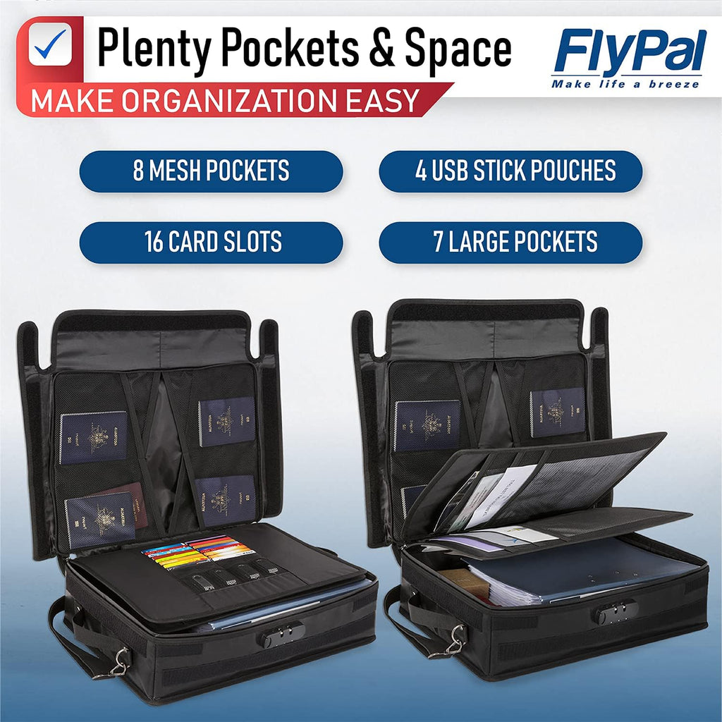 Fireproof Document Organizer Bag with Lock, 3-Layer File Storage Box, Waterproof File Holder, 17.5 x 13 x 5” K560