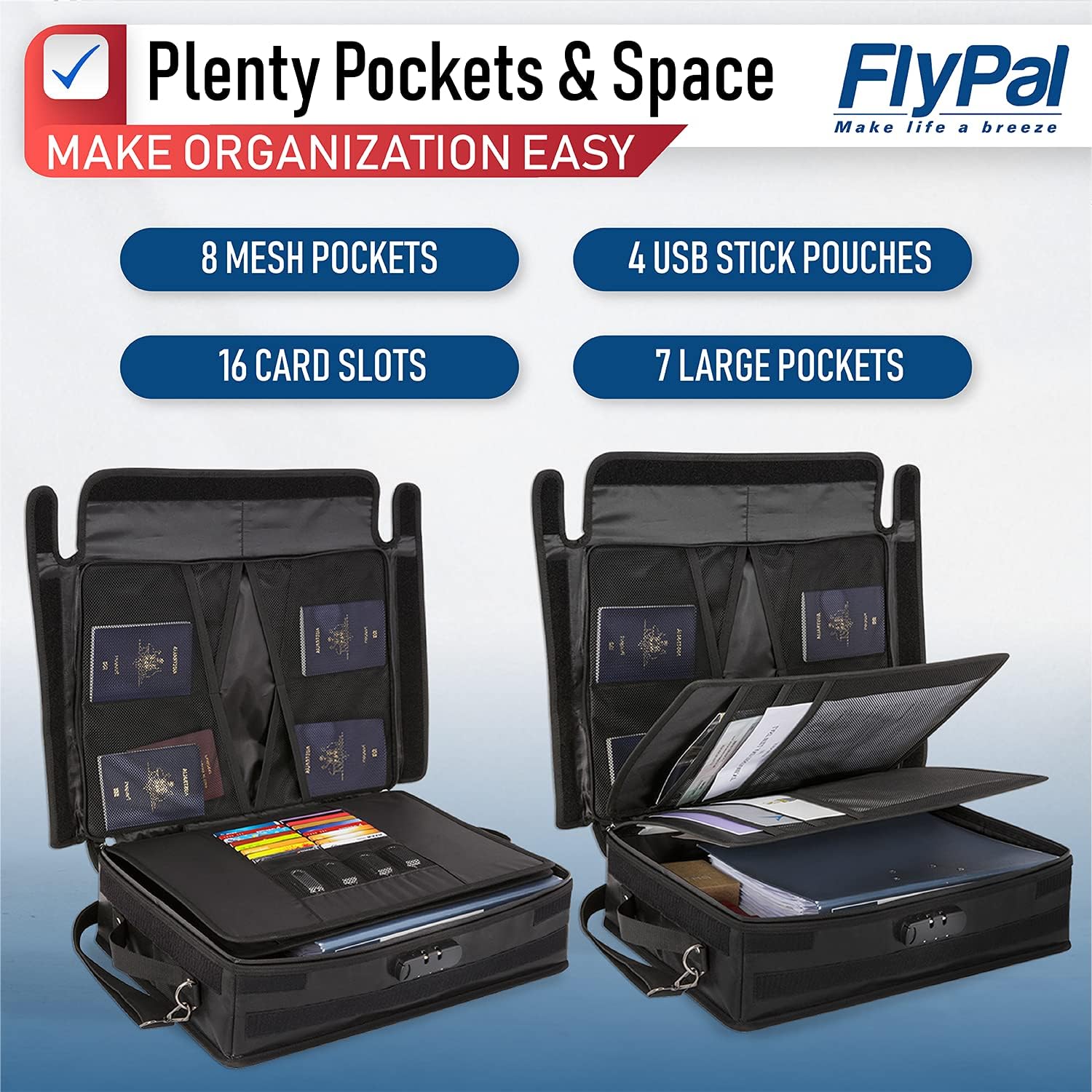 Fireproof Document Organizer Bag with Lock, 3-Layer File Storage Box, Waterproof File Holder, 17.5 x 13 x 5” K560