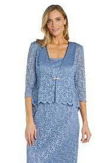 Dusty Blue Lace Jacket Midi Dress Z841417