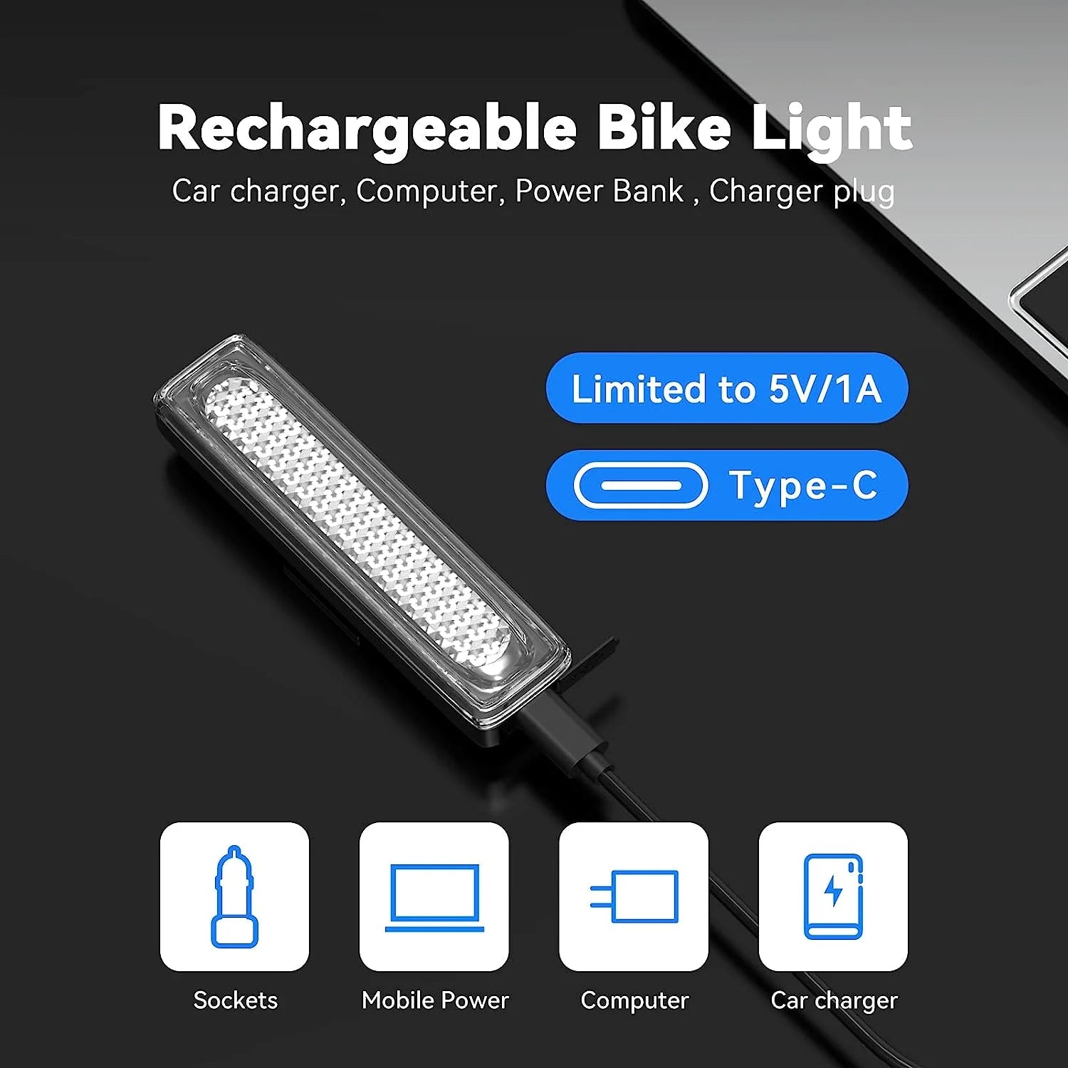 USB-C Rechargeable LED Bicycle Rear Light, Waterproof, 7 Colors 14 Modes E1310