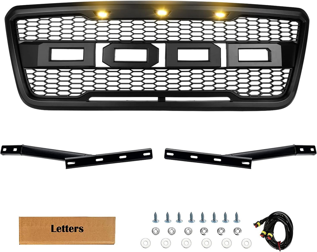 Black Mesh Custom Grille with 3 Amber LEDs C3369