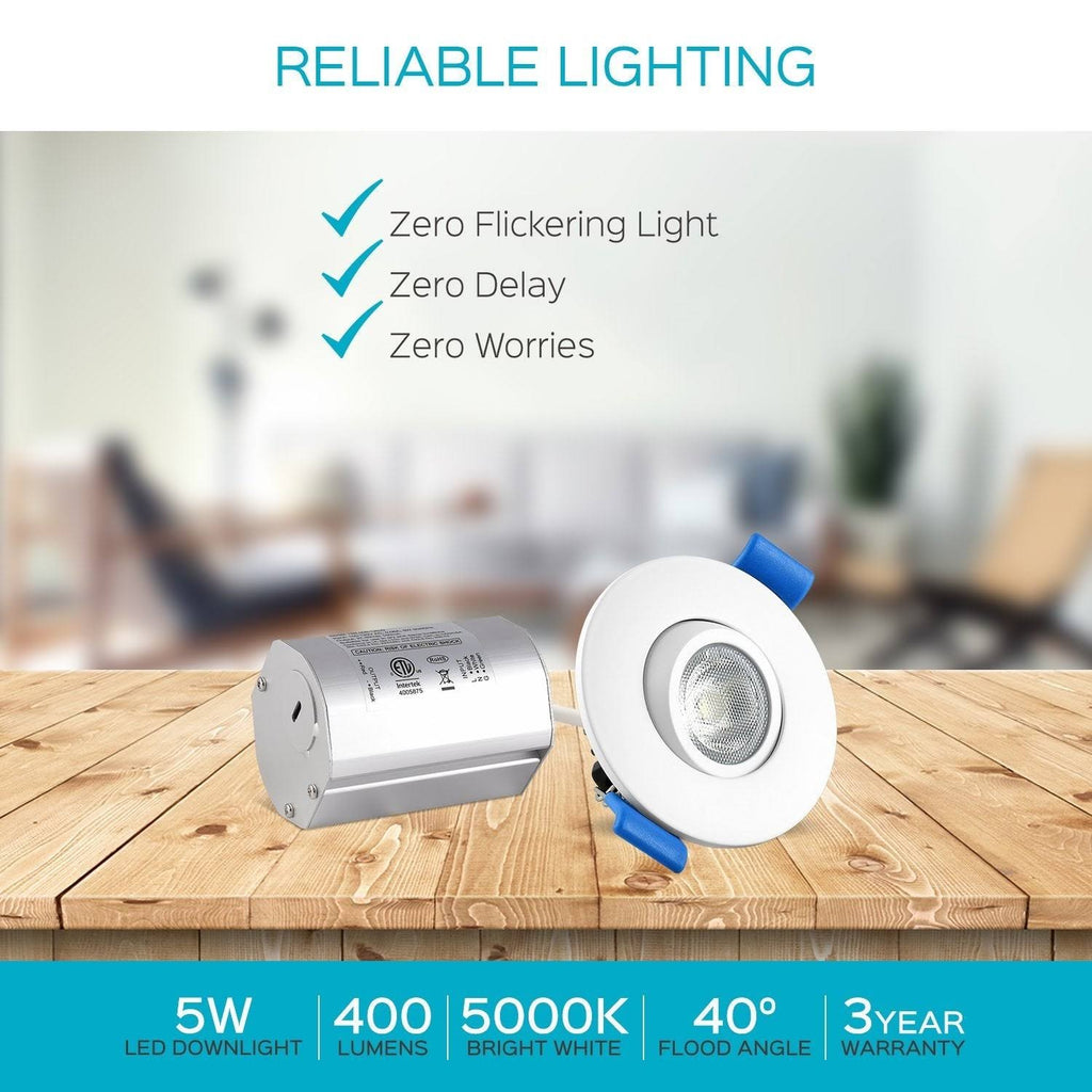 2 inch Gimbal LED Recessed Light with Junction Box, 5W, 400 Lumens, Dimmable Downlight, Damp & IC Rated (6 Pack) Q96890