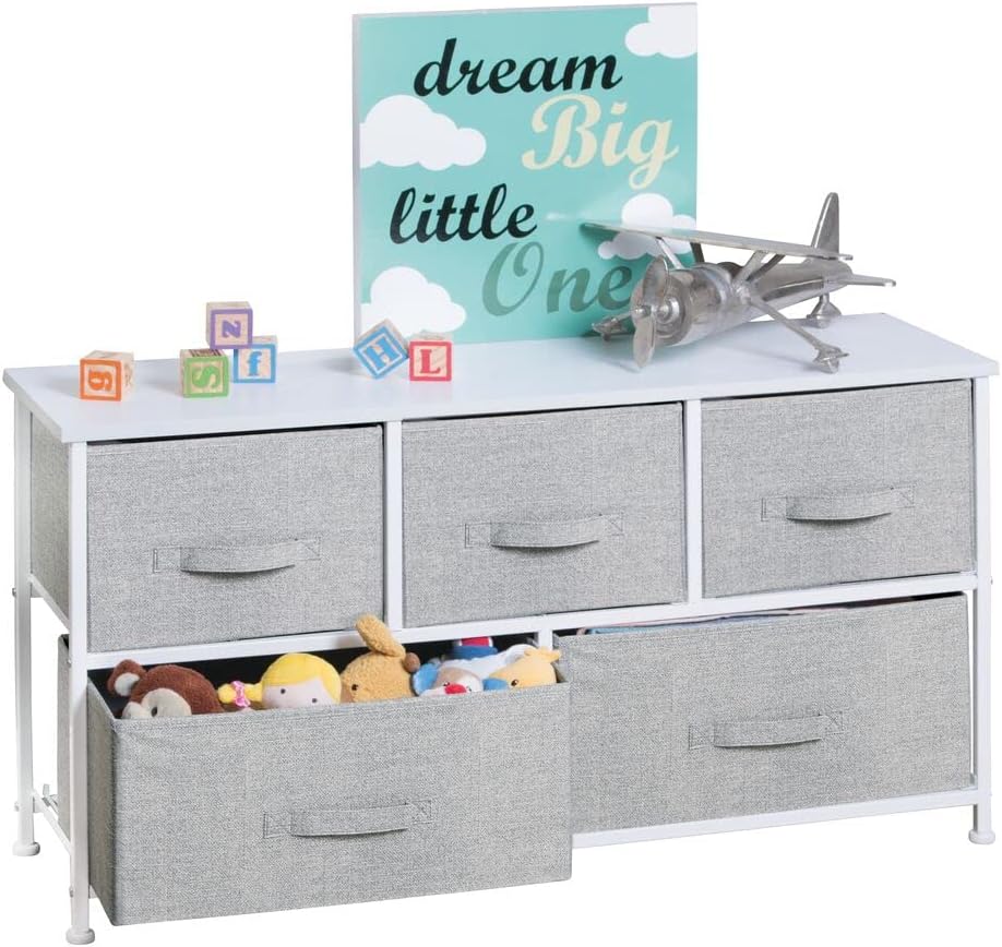 Gray/White 5 Drawer Fabric Storage Dresser U538192