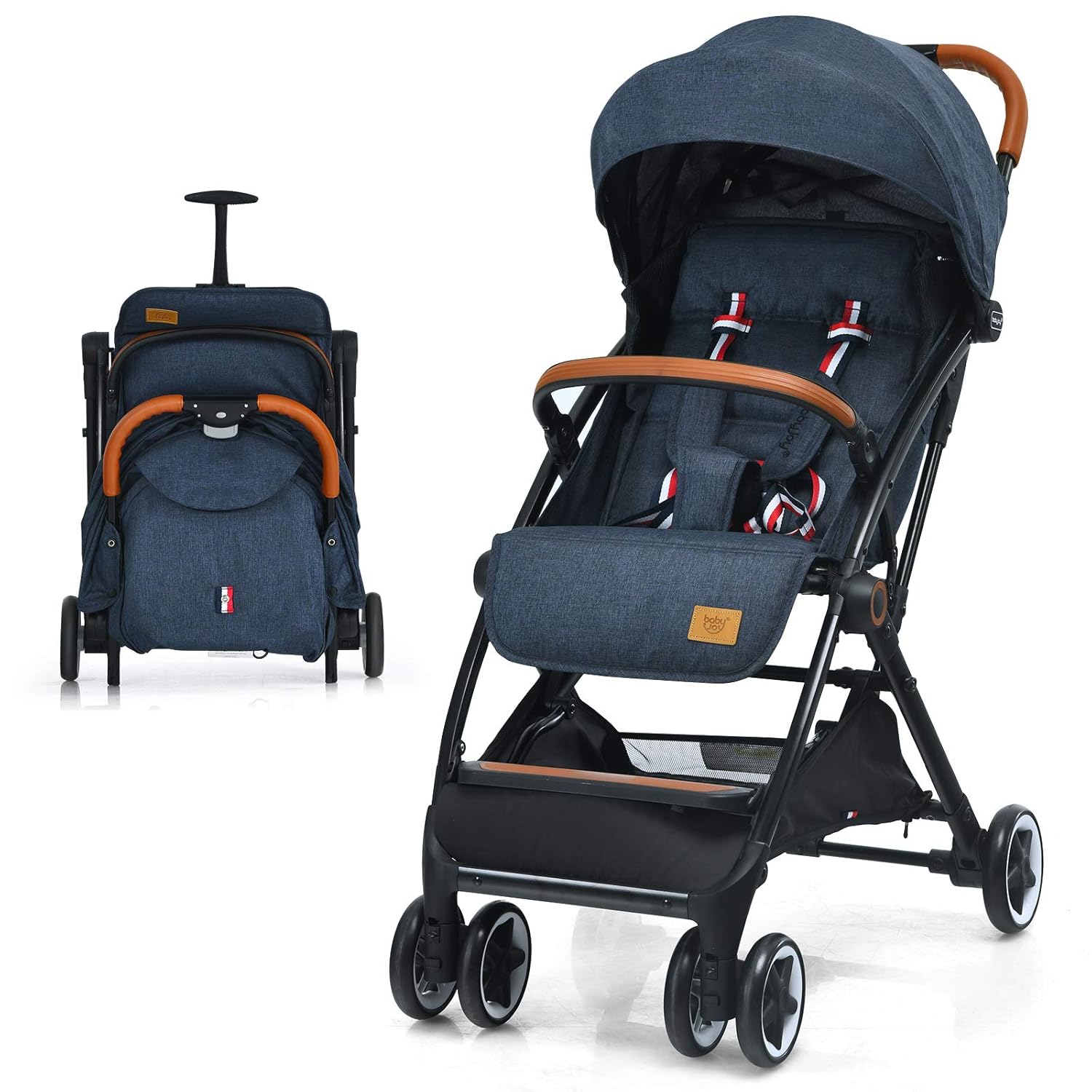 Beige Lightweight Baby Stroller with 5-Point Harness E38564